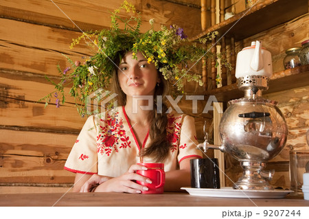 Girl with traditional russian samovar Girl with traditional russian samovar 9207244
