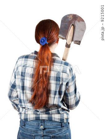 rear view of woman with spade 9215001