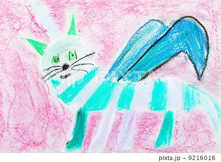 children drawing - striped cat with wing children drawing - striped cat with wing 9216016