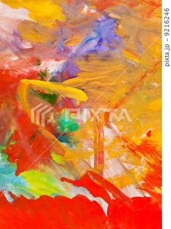 child's painting - red and yellow gouache brush strokes 9216246