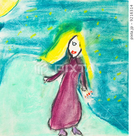 children drawing - girl with long yellow hair 9216314