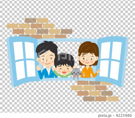 窓から覗く家族のイラスト素材