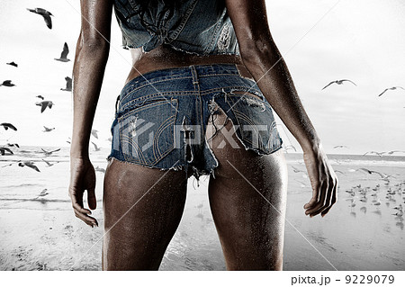 Wet ripped tiny denim booty shorts 9229079