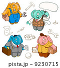 four elephants doing different work in uniform 9230715