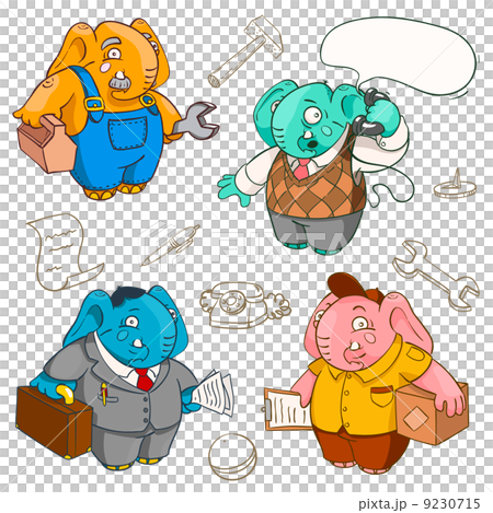 four elephants doing different work in uniform 9230715