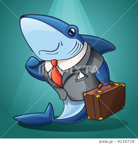 successful business shark painted in the style of engraving 9230716
