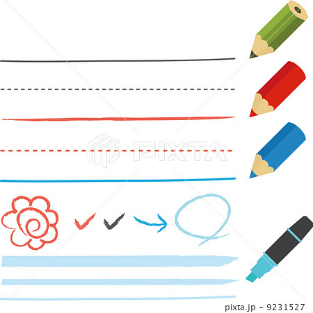 鉛筆やペンとラインのイラスト素材