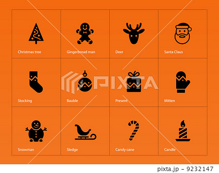 Christmas icons on orange background. 9232147