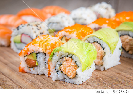 Variation of tasty sushi rolls Variation of tasty sushi rolls 9232335