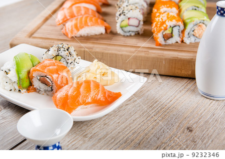 Variation of fresh tasty sushi rolls Variation of fresh tasty sushi rolls 9232346