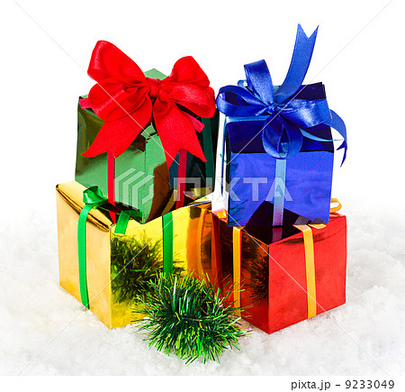 Christmas presents up on snow background 9233049