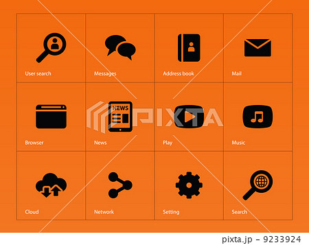 Web icons on orange background. 9233924