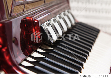 Red accordion, close up Red accordion, close up 9237411