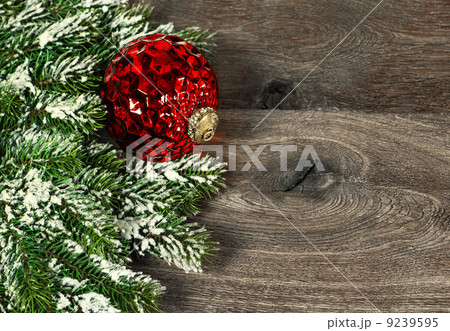 festive decoration red christmas ball with pine branches festive decoration red christmas ball with pine branches 9239595