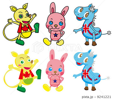 英語圏の国旗入り動物キャラのイラスト素材