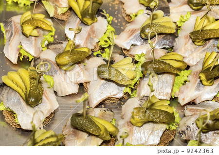 canape with meat vegetables and seafood canape with meat vegetables and seafood 9242363