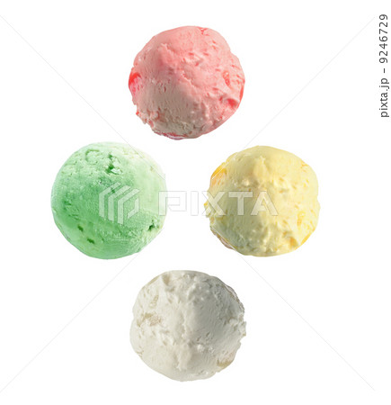 Four isolated scoops of ice cream from side 9246729