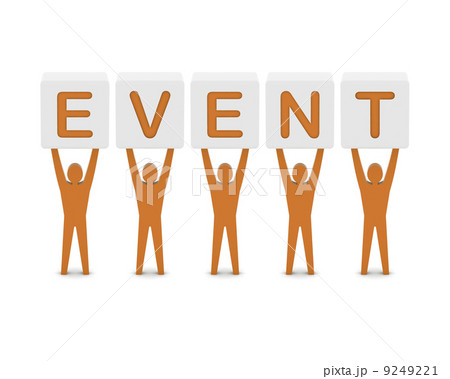 Men holding the word event. Concept 3D illustration. Men holding the word event. Concept 3D illustration. 9249221