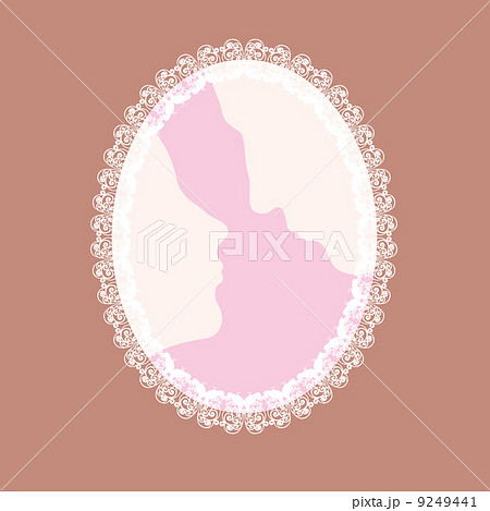 couple in love silhouette, vector illustration, white doves ornament 9249441