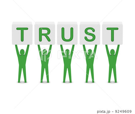 Men holding the word trust. Concept 3D illustration. 9249609