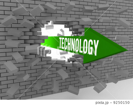 Arrow with word Technology breaking brick wall. Concept 3D illustration. 9250150