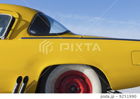 A vintage Studebaker race car, rear section, on Bonneville Salt Flats race track, during Speed Week.  9251990