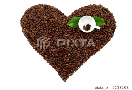 Heart made from coffee beans on white background. 9258108