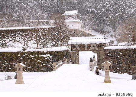 雪景色の出石城跡（手前に登城橋） 9259960