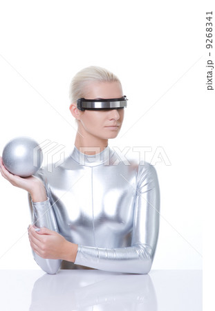 Beautiful cyber woman with silver ball .... 9268341