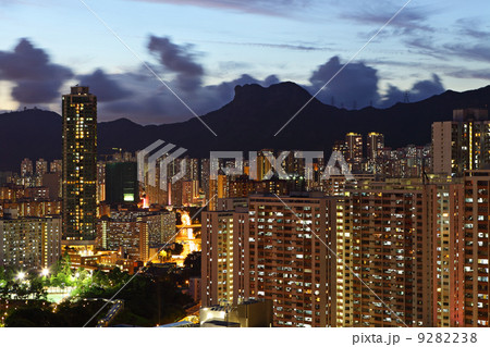 crowded building at night in hong kong crowded building at night in hong kong 9282238