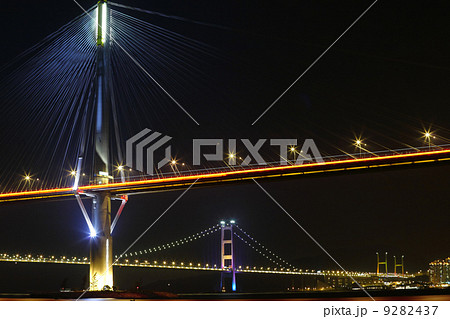 bridges in Hong Kong at night, Ting Kau Bridge and Tsing ma Bridge 9282437