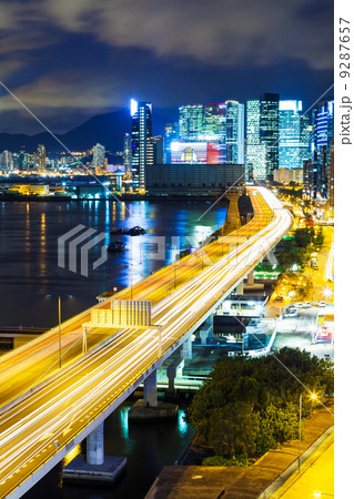 Hong Kong downtown with highway at night Hong Kong downtown with highway at night 9287657