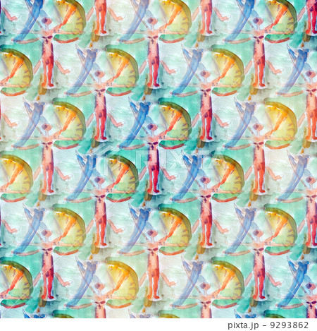 seamless colorful watercolor blue, red, Leonardo da Vinci handma 9293862