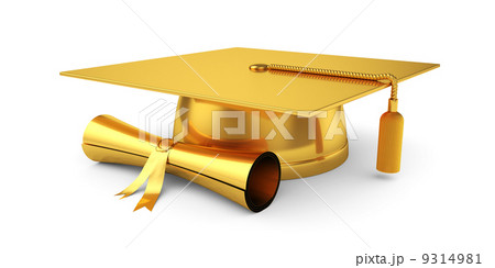 Golden graduation cap with diploma Golden graduation cap with diploma 9314981