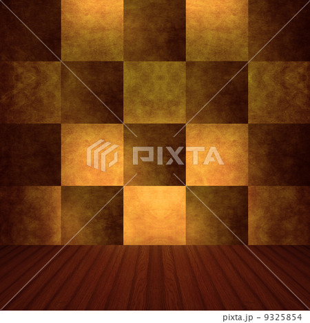 チェックの壁と茶色の床の背景素材のイラスト素材