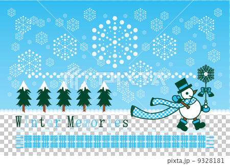 ポストカードサイズイラスト「冬の雪達磨雪の魔法」Winter Memories 9328181