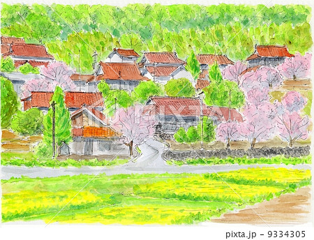 里山の桜のイラスト素材