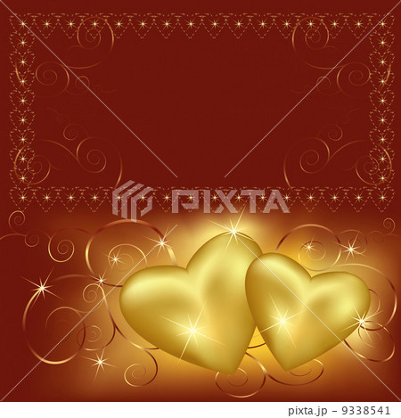 Background with two golden hearts. Place for text 9338541