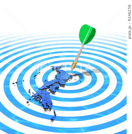 ソーラーパネルの日本地図にダーツの矢 9346256