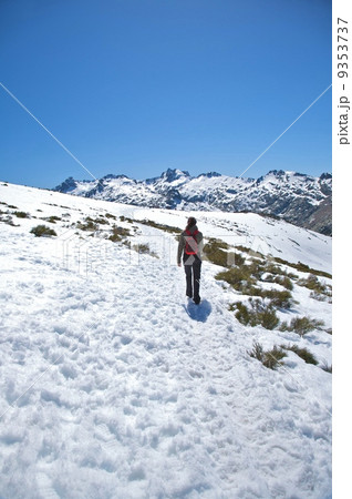 lonely woman trekking on snow lonely woman trekking on snow 9353737