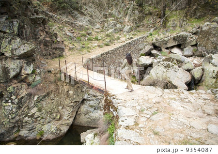 woman ready to pass a bridge woman ready to pass a bridge 9354087