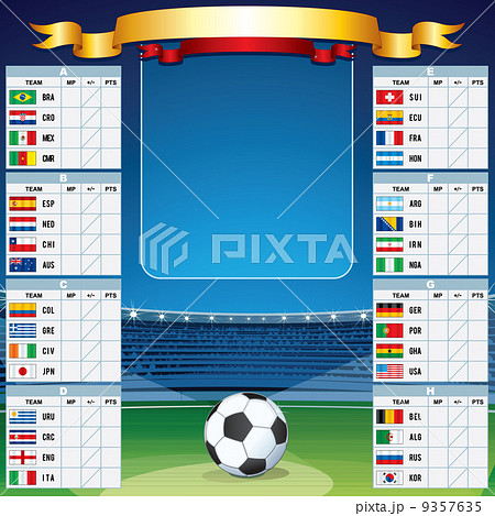 Soccer Background with World Cup Table. Vector Set 9357635