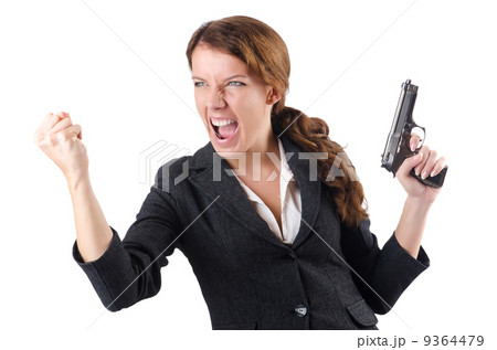 Woman businewoman with hand gun 9364479