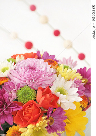 花 フラワーアレンジメント 植物 お正月 結婚 新年 年賀状素材 和 生け花 生花 松 菊 カ の写真素材