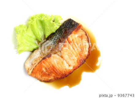 grilled salmon with teriyaki sauce isolated in white background 9367743