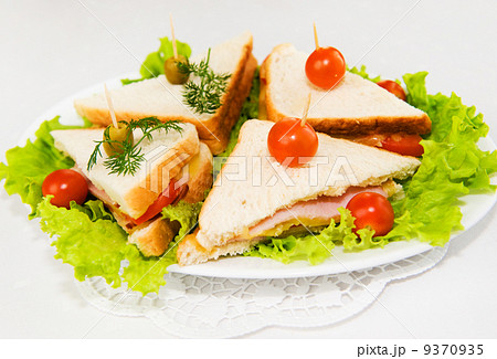 Eating on the run. Fresh and tasty home-made canape sandwiches 9370935