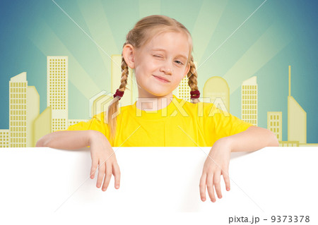 girl holding a white banner 9373378