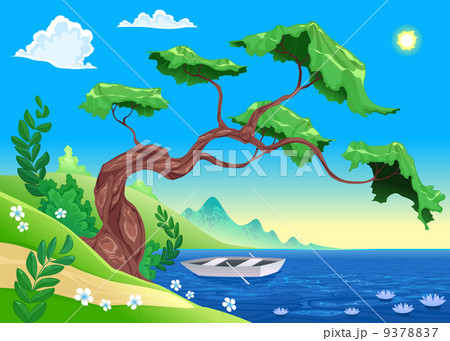 Romantic landscape with tree and water. 9378837
