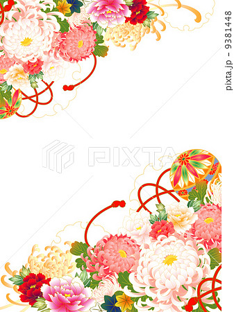 菊と牡丹の和柄背景のイラスト素材