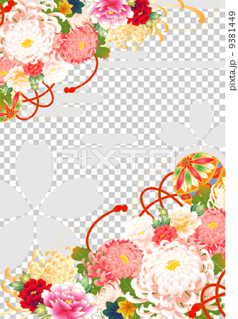 菊と牡丹の和柄背景のイラスト素材